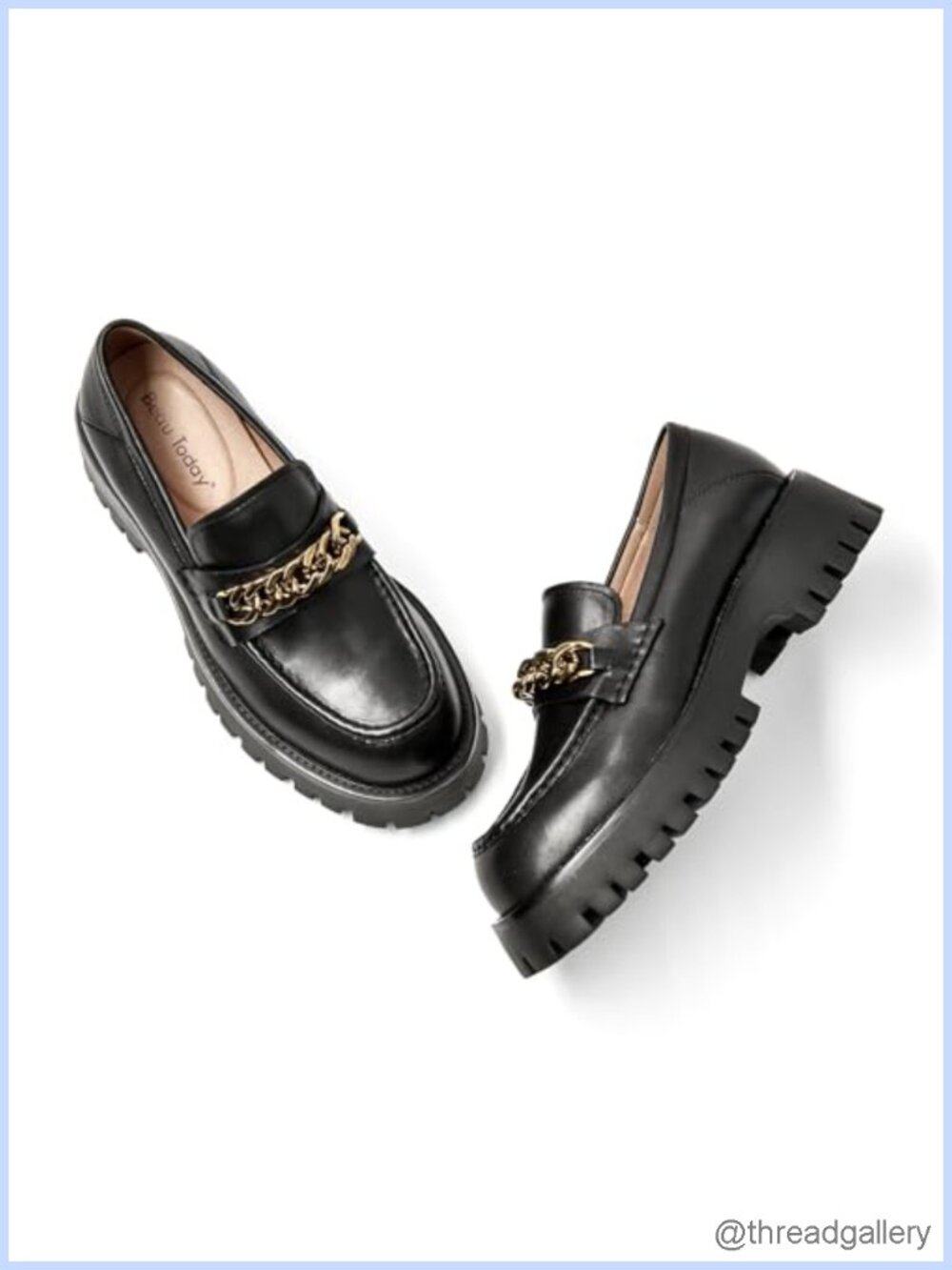 Chunky Loafers Calfskin Platform Lug Sole Slip-On Chain Business Work Office